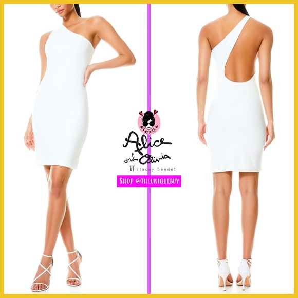 π· π Alice + Olivia Rosia One Shoulder Cut Out Off White Cocktail Mini Dress